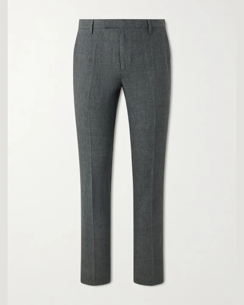 Sunspel Straight-Leg Pleated Linen Suit Trousers Green