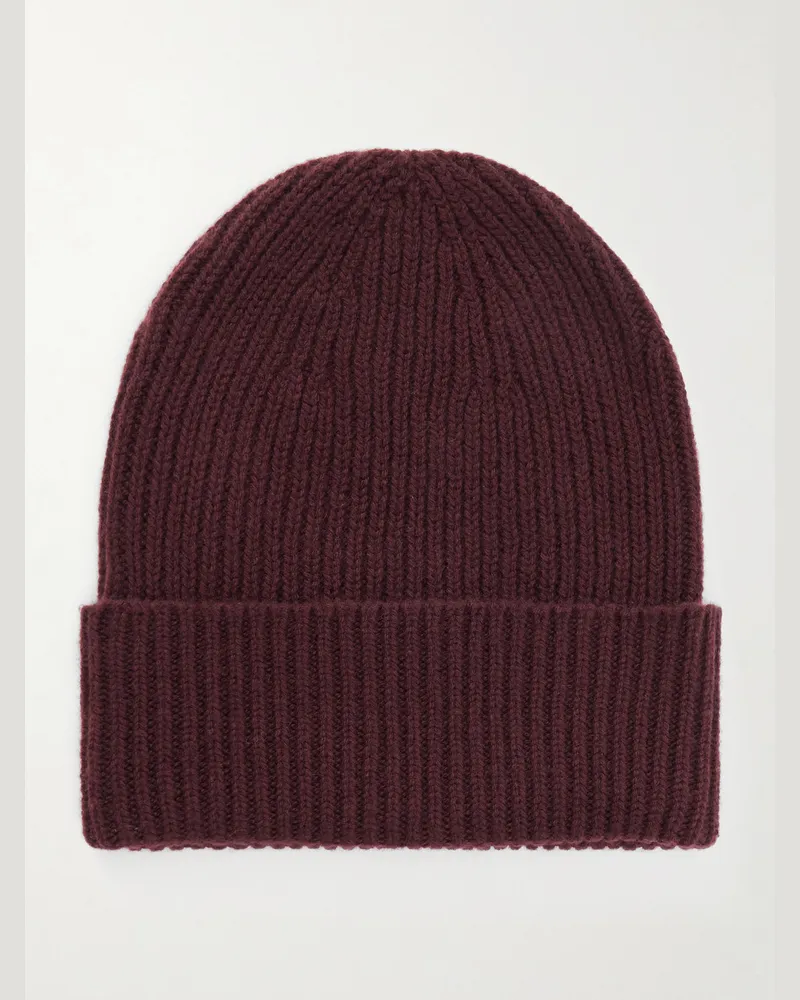 William Lockie Ribbed Cashmere Beanie Burgundy
