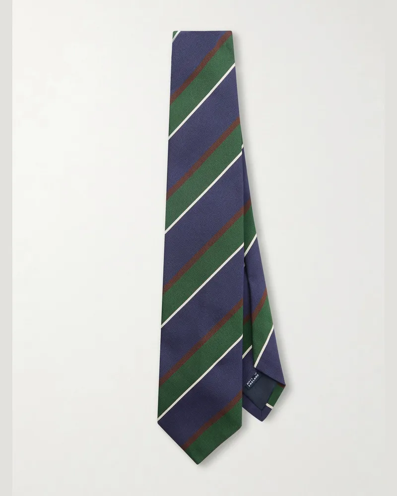 Drake's Striped Silk and Cotton-Blend Twill Tie Blue