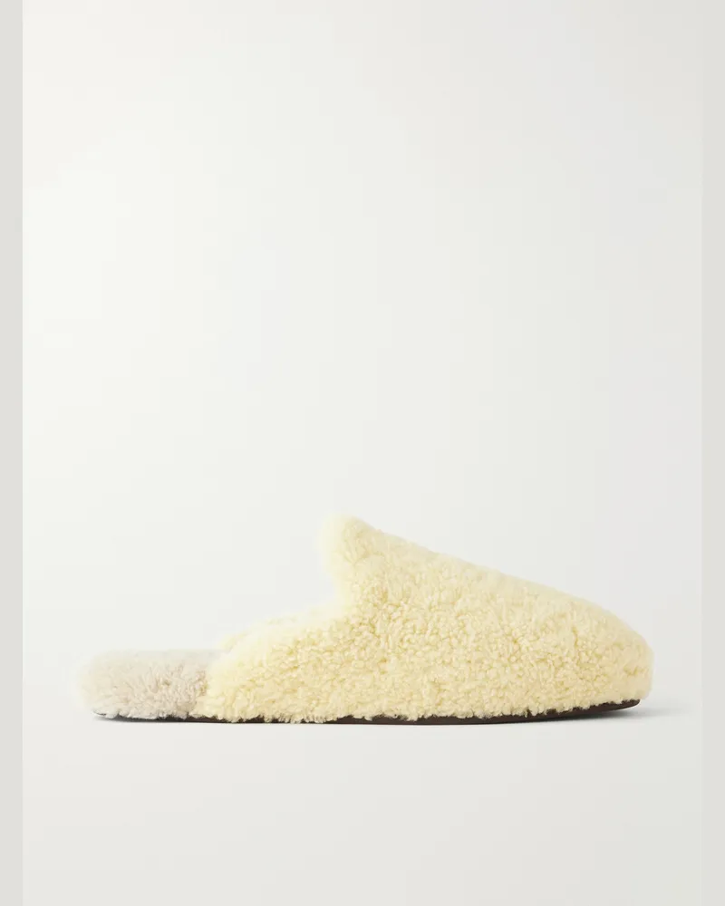 TEKLA Auralee Two-Tone Shearling Slippers Neutrals