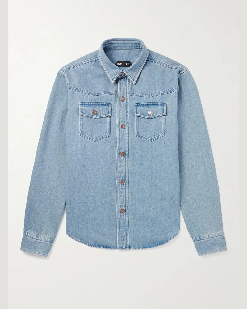 Tom Ford Schmal geschnittene Hemdjacke aus vorgewaschenem Denim Blau