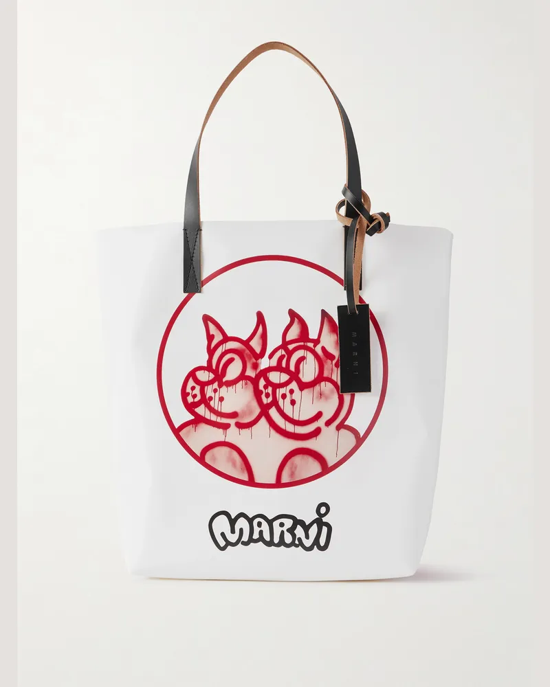 Marni Slawn and Soldier Tribeca Tote mit Lederbesatz und Logoprint Weiß