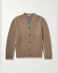 Loewe Cardigan aus gebürstetem Strick mit Intarsienmuster Braun