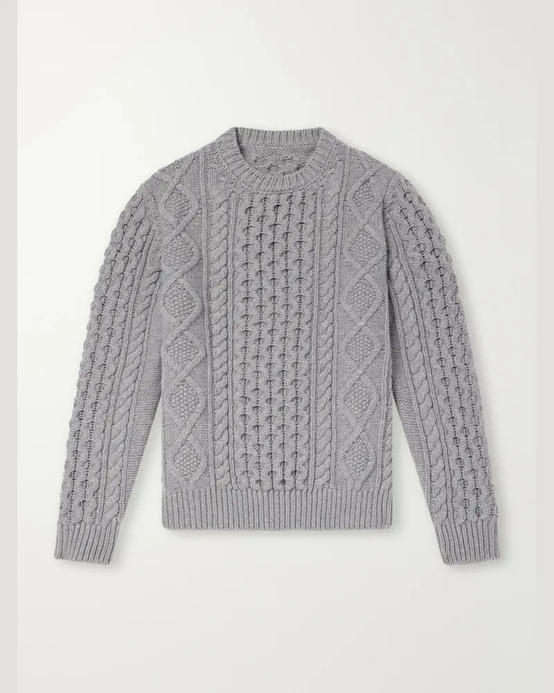 Anderson & Sheppard Aran Cable-Knit Wool and Cashmere-Blend Sweater Gray
