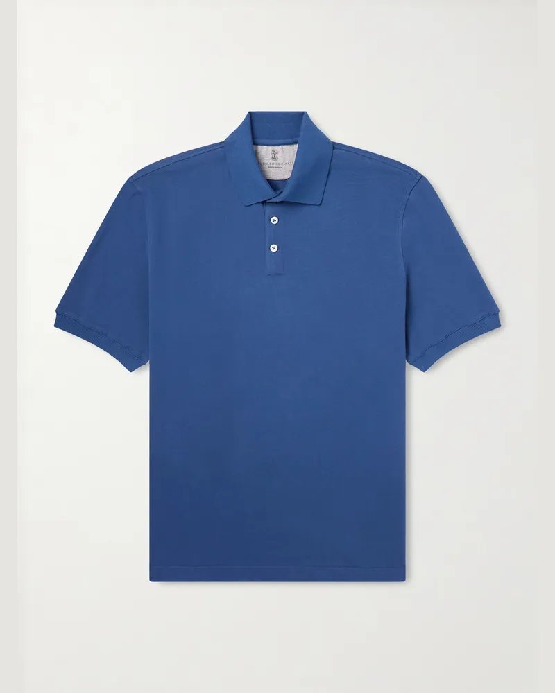Brunello Cucinelli Slim-Fit Cotton-Piqué Polo Shirt Blue