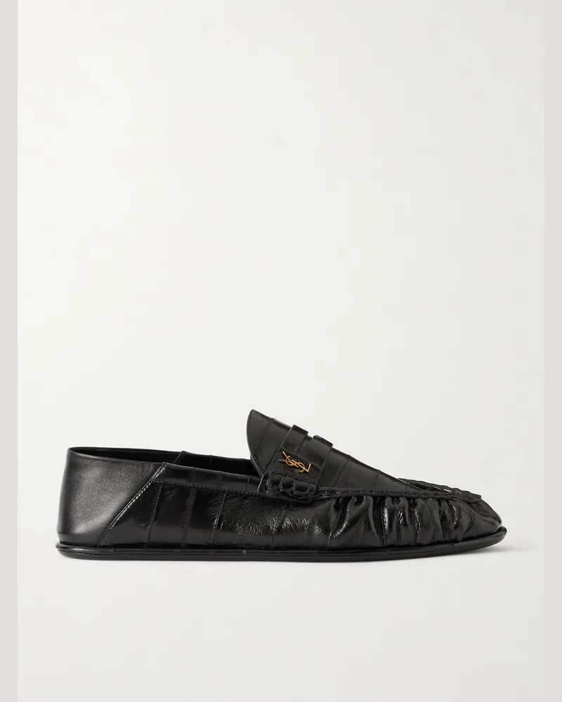 Saint Laurent Collapsible-Heel Logo-Embellished Eel Loafers Loafers Black
