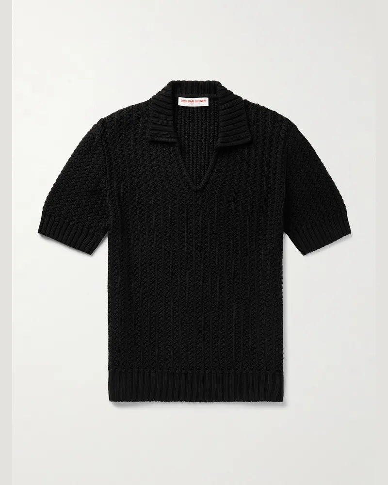 Orlebar Brown Textured-Knit Organic Cotton Polo Shirt Black