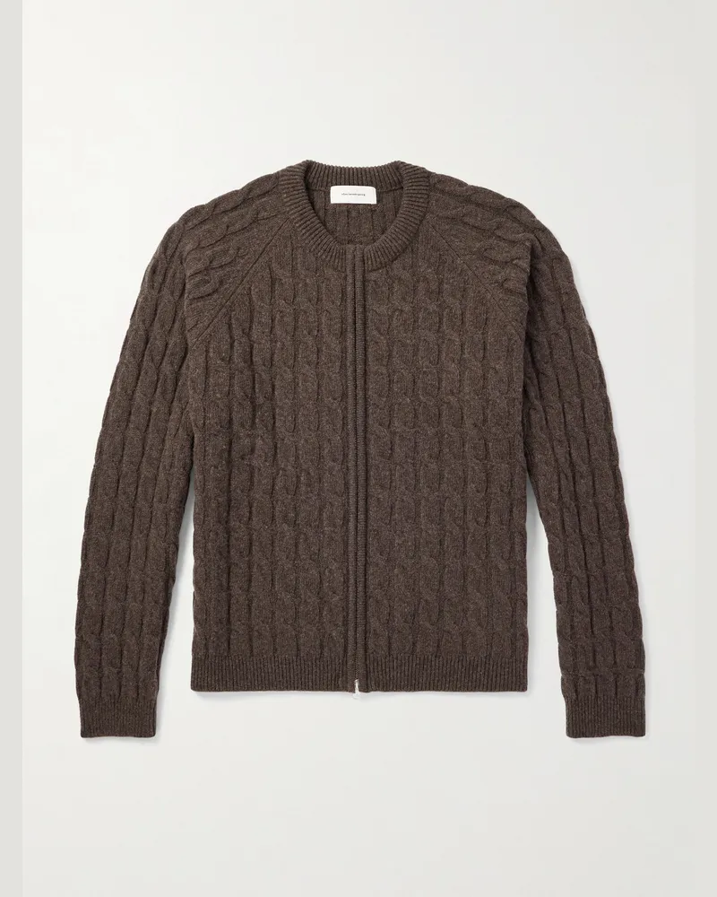 Mfpen Editor Cable-Knit Wool Zip-Up Cardigan Brown