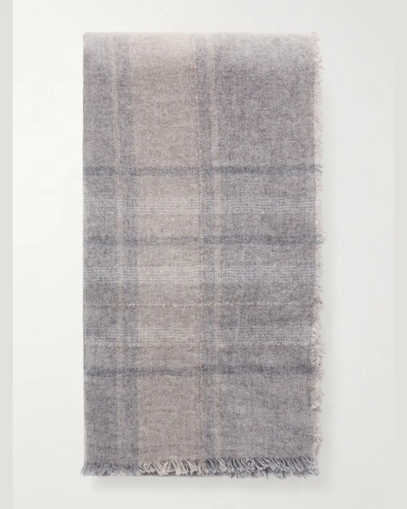 Johnstons of Elgin Kerrera Checked Cashmere Scarf Gray