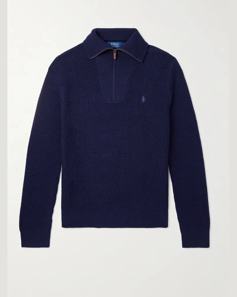 Ralph Lauren Troyer aus einer Woll-Baumwollmischung in Waffelstrick Blau