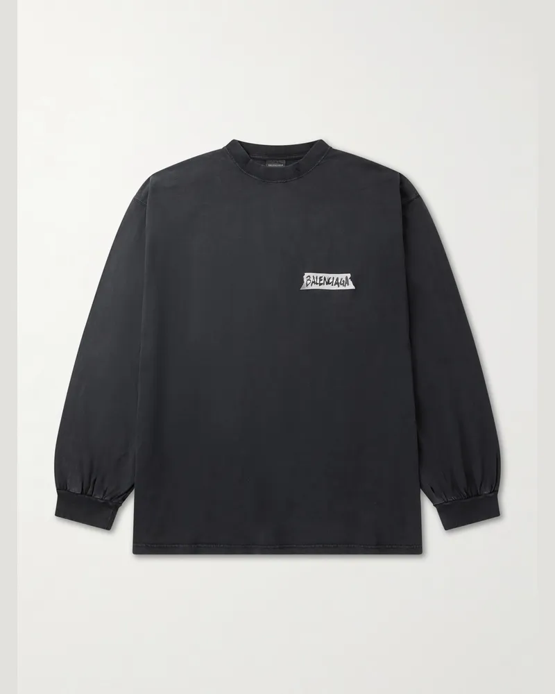 Balenciaga Oversized-Oberteil aus Baumwoll-Jersey mit Logoprint Schwarz