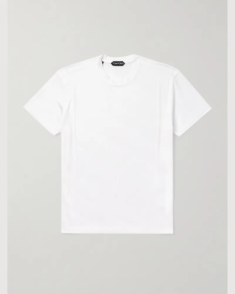 Tom Ford Schmal geschnittenes T-Shirt aus Jersey aus einer Lyocell-Baumwollmischung Weiß