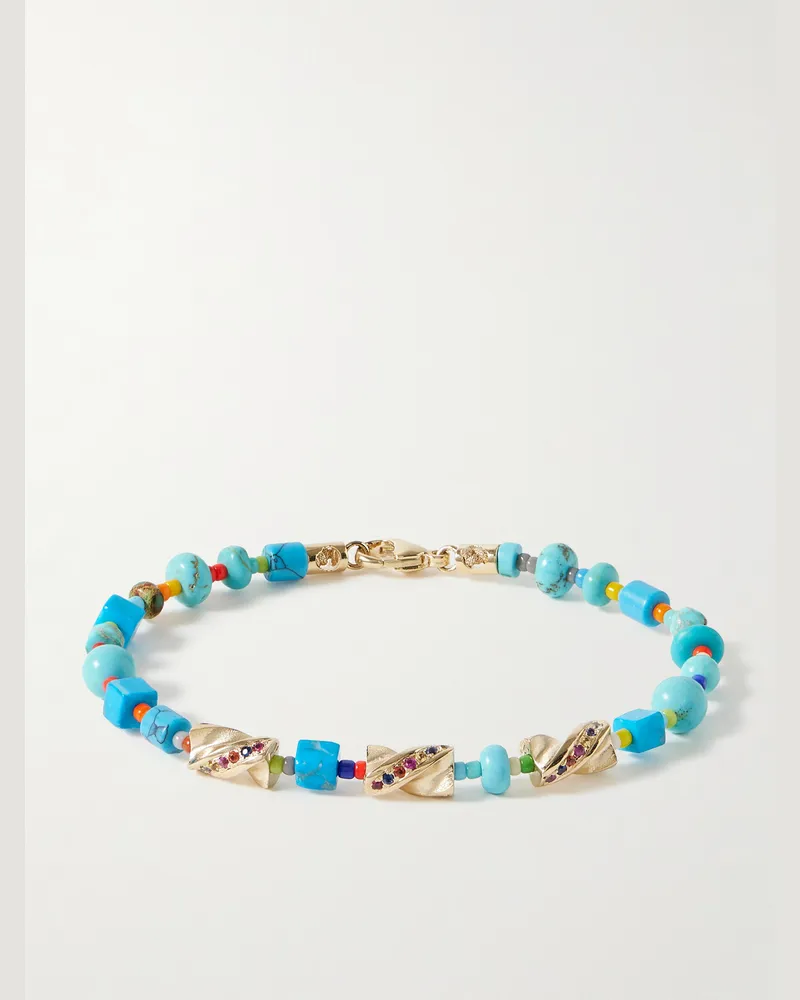 Luis Morais Drill Bit 14-Karat Gold Multi-Stone Beaded Bracelet Blue