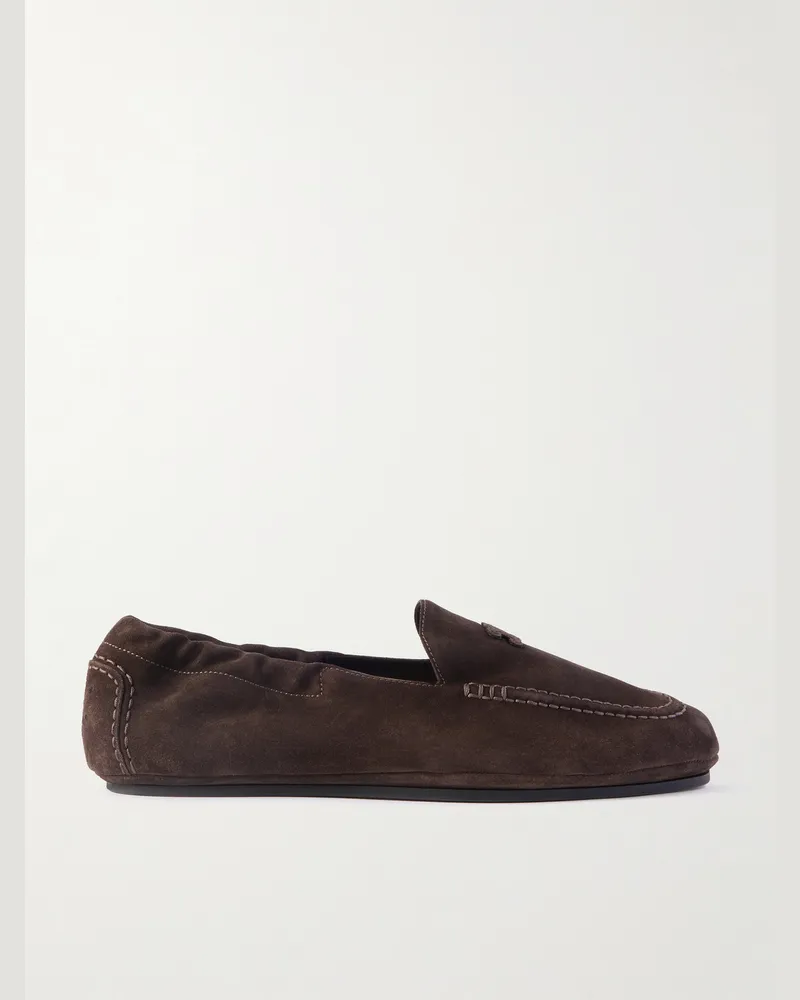 Celine Loafers aus Veloursleder mit Logoapplikation Braun