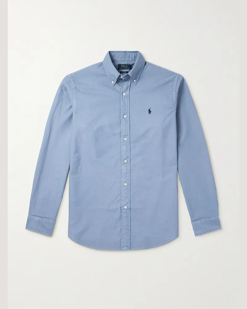 Ralph Lauren Hemd aus Baumwolle mit Button-Down-Kragen und Logostickerei Blau