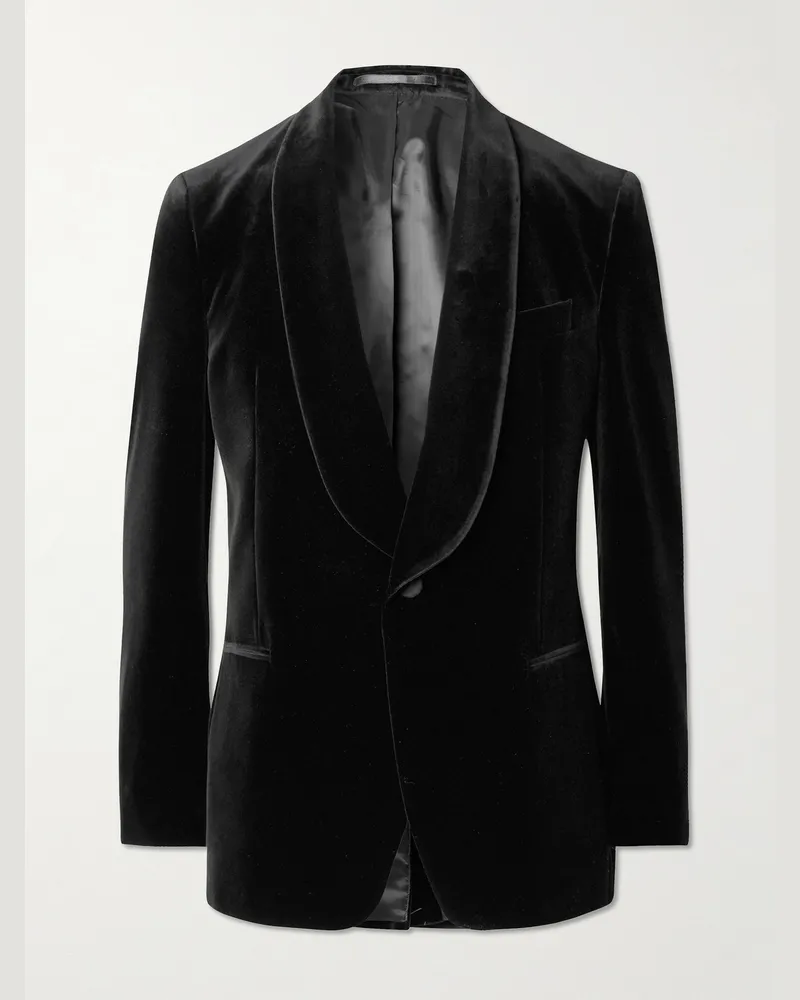 MR P. Schmal geschnittene Smokingjacke aus Baumwollsamt mit Schalkragen Schwarz