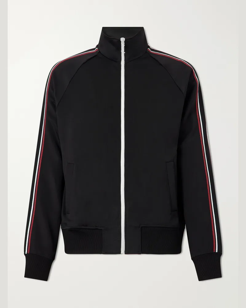 Saint Laurent Logo-Detailed Striped Stretch-Jersey Zip-Up Sweatshirt Black