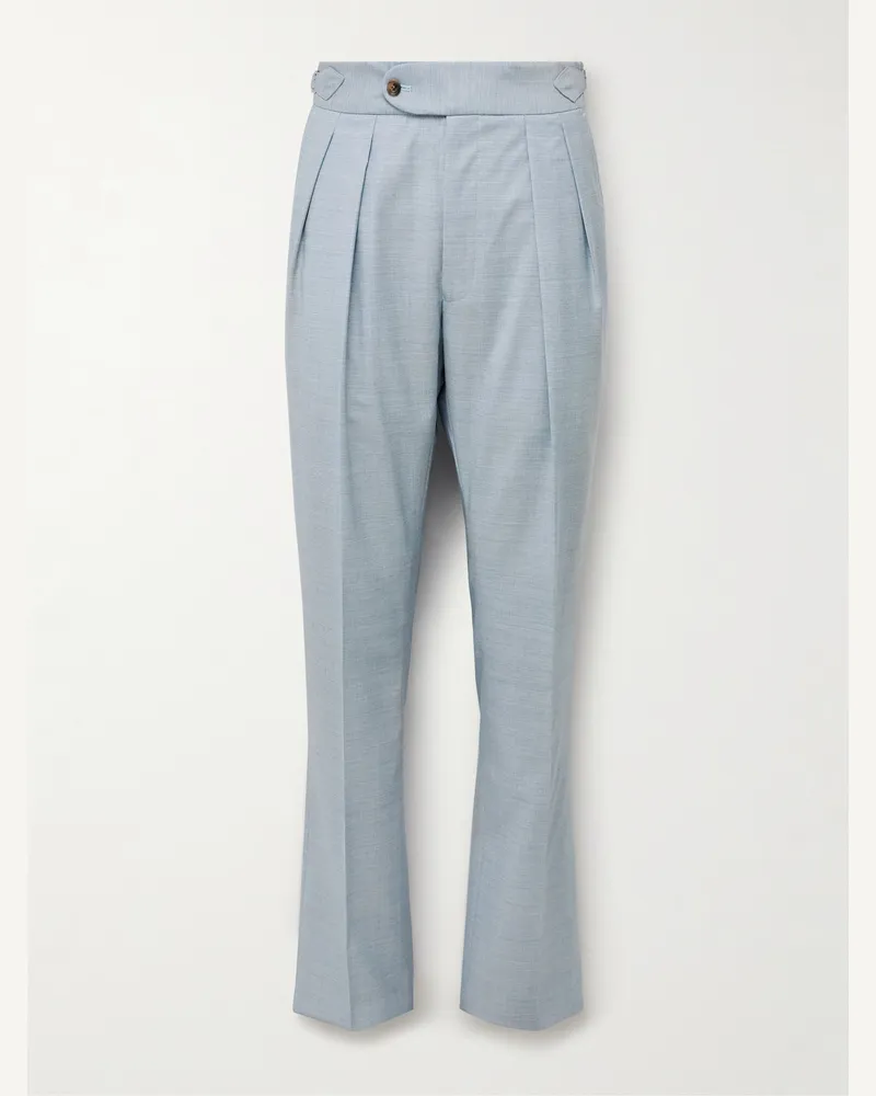 Richard James Hepworth Slim-Fit Pleated Wool Suit Trousers Blue