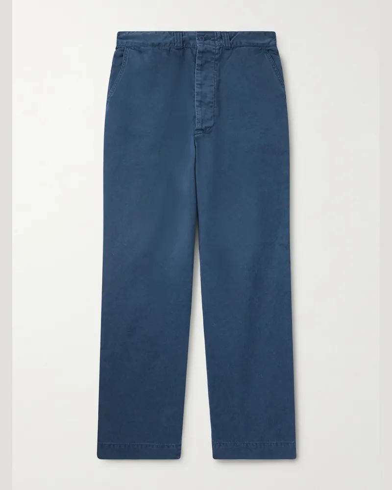 Remi Relief Straight-Leg Cotton-Twill Trousers Blue