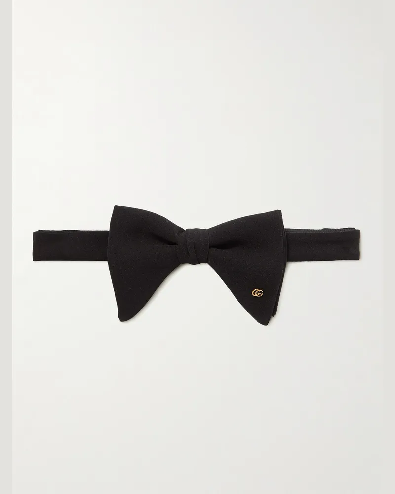Gucci Pre-Tied Logo-Embellished Silk Crepe de Chine Bow Tie Black
