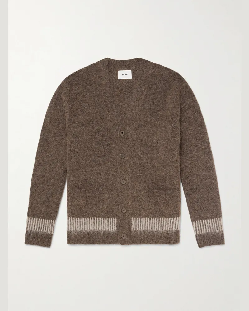 NN 07 Russell 60012 Striped Alpaca-Blend Cardigan Brown