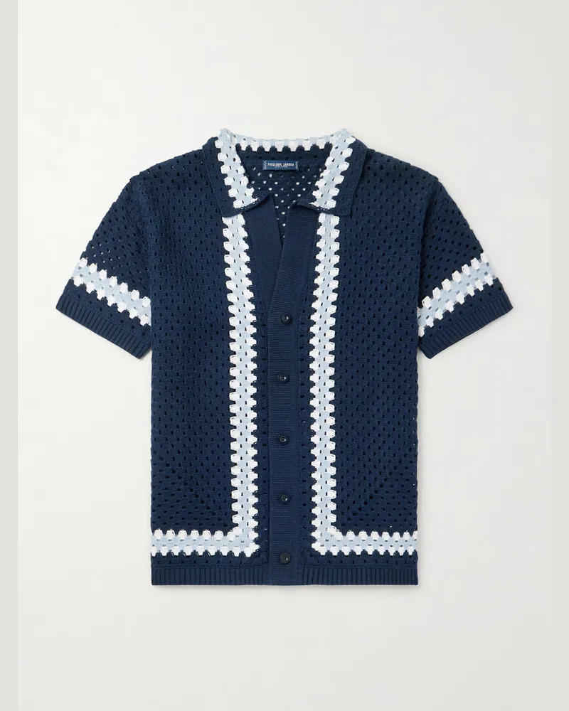 Frescobol Carioca Pinto Crocheted Cotton Shirt Blue