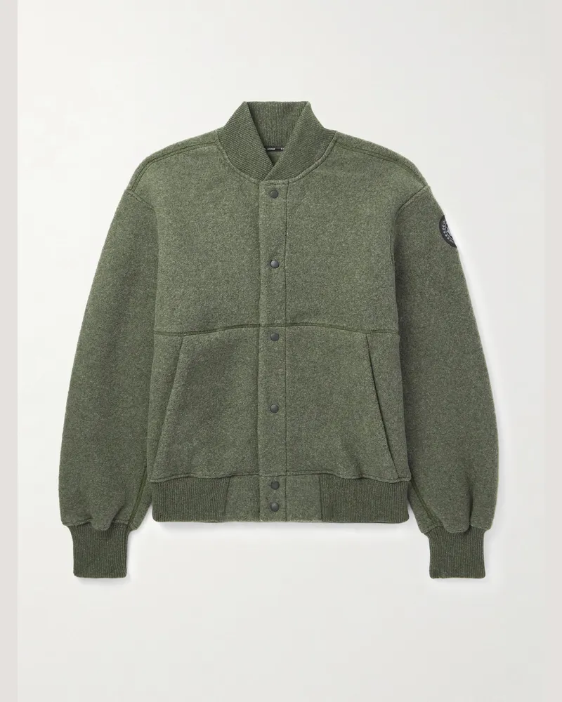 Canada Goose Hudson Logo-Appliquéd Recycled Wool-Blend Fleece Bomber Jacket Green