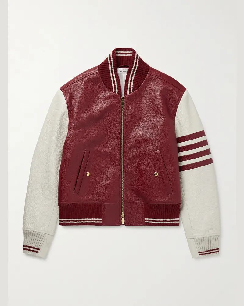 Thom Browne Bomberjacke aus vollnarbigem Leder mit Streifen Burgunder
