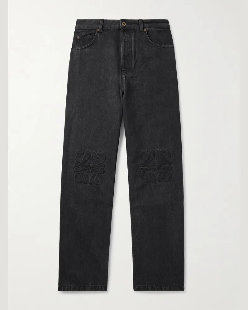 Loewe Wide-Leg Logo-Embroidered Jeans Black