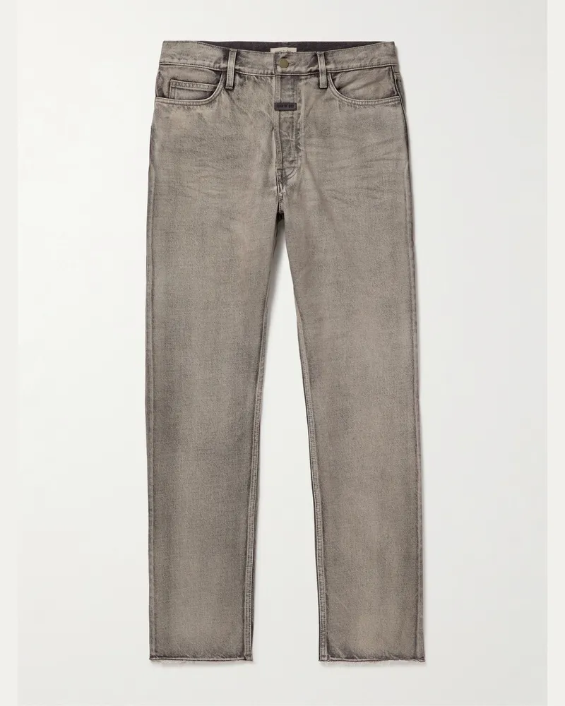 Fear of God Gerade geschnittene Jeans in Distressed-Optik mit Logoapplikation Grau