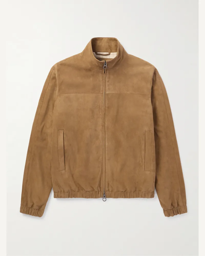 Loro Piana Suede Zip-Up Bomber Jacket Brown