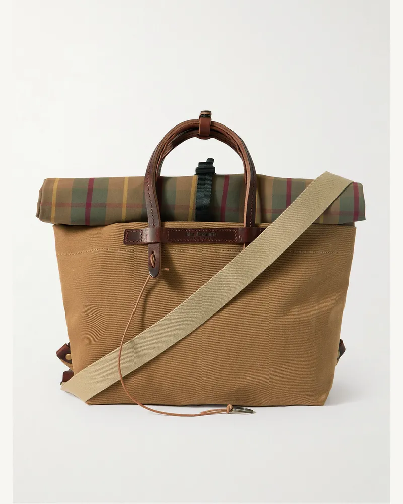 Bleu de Chauffe Woody Business Umhängetasche aus Canvas mit Lederbesatz und Karomuster Braun