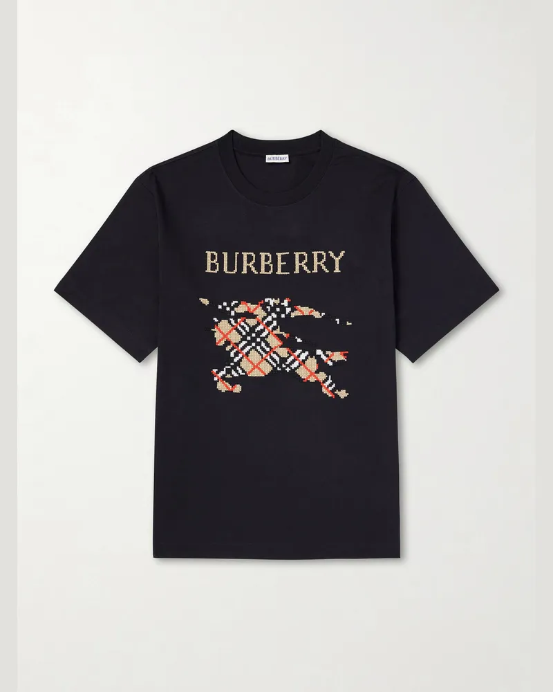 Burberry Logo-Embroidered Cotton-Jersey T-Shirt Black