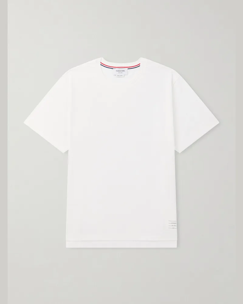 Thom Browne T-Shirt aus Baumwoll-Jersey mit Logoapplikation Weiß