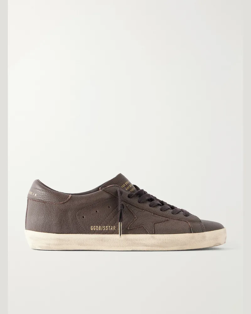 Golden Goose Super-Star Distressed Full-Grain Leather Sneakers Brown