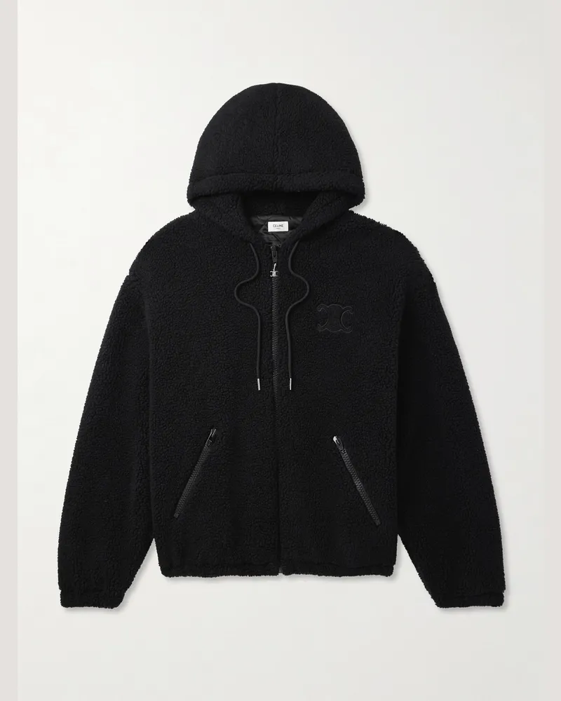 Celine Kapuzenjacke aus Fleece aus einer Woll-Baumwollmischung mit Logostickerei Schwarz