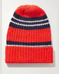 The Elder Statesman Nora Beanie aus Baumwolle in Rippstrick mit Streifen Rot