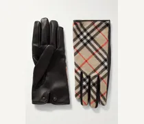 Checked Wool and Cashmere-Blend and Leather Gloves