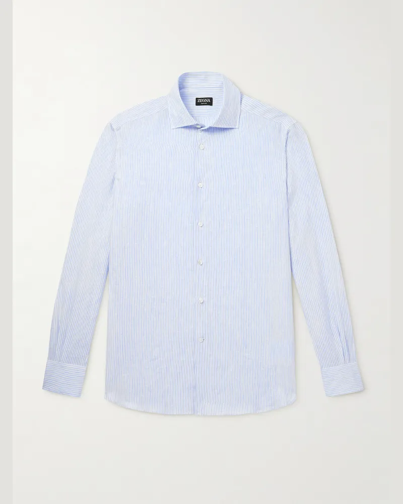Ermenegildo Zegna Hemd aus gestreiftem „Oasi“-Leinen Blau