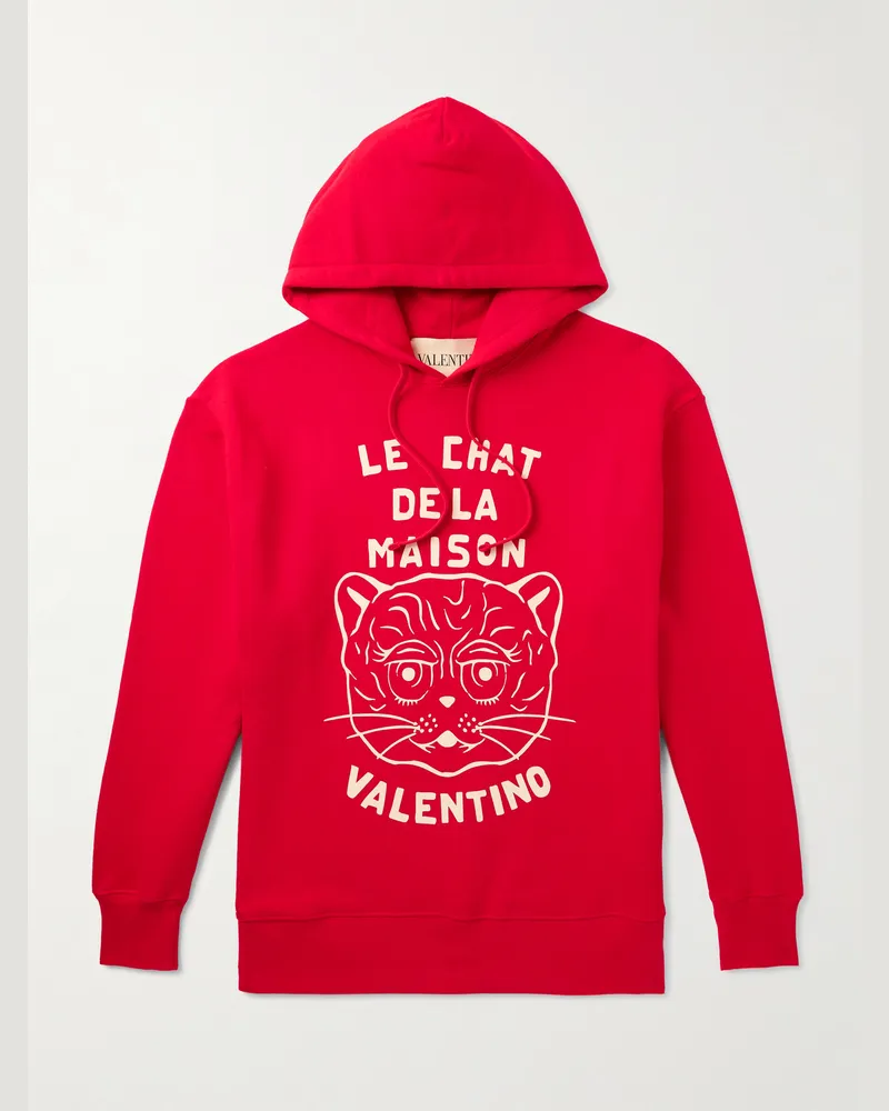 Valentino Garavani Logo-Print Cotton-Jersey Hoodie Red