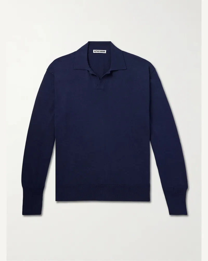 Kaptain Sunshine Pullover aus Baumwolle mit Polokragen Blau