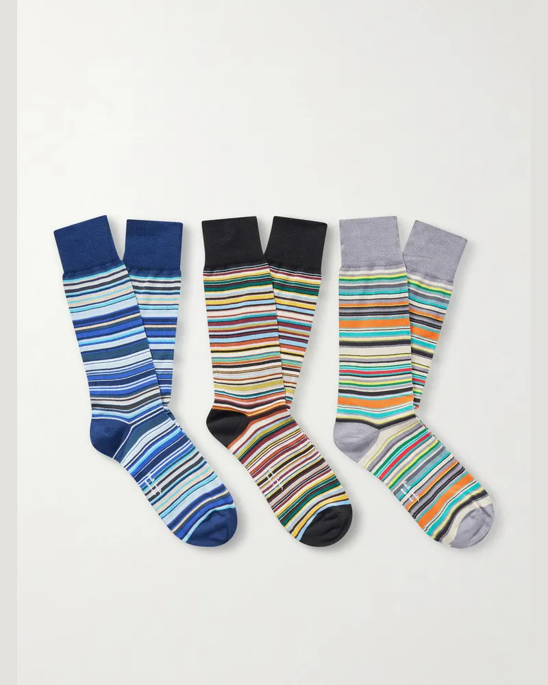 Paul Smith Set aus drei Paar Socken aus einer Baumwollmischung mit Streifen Mehrfarbig