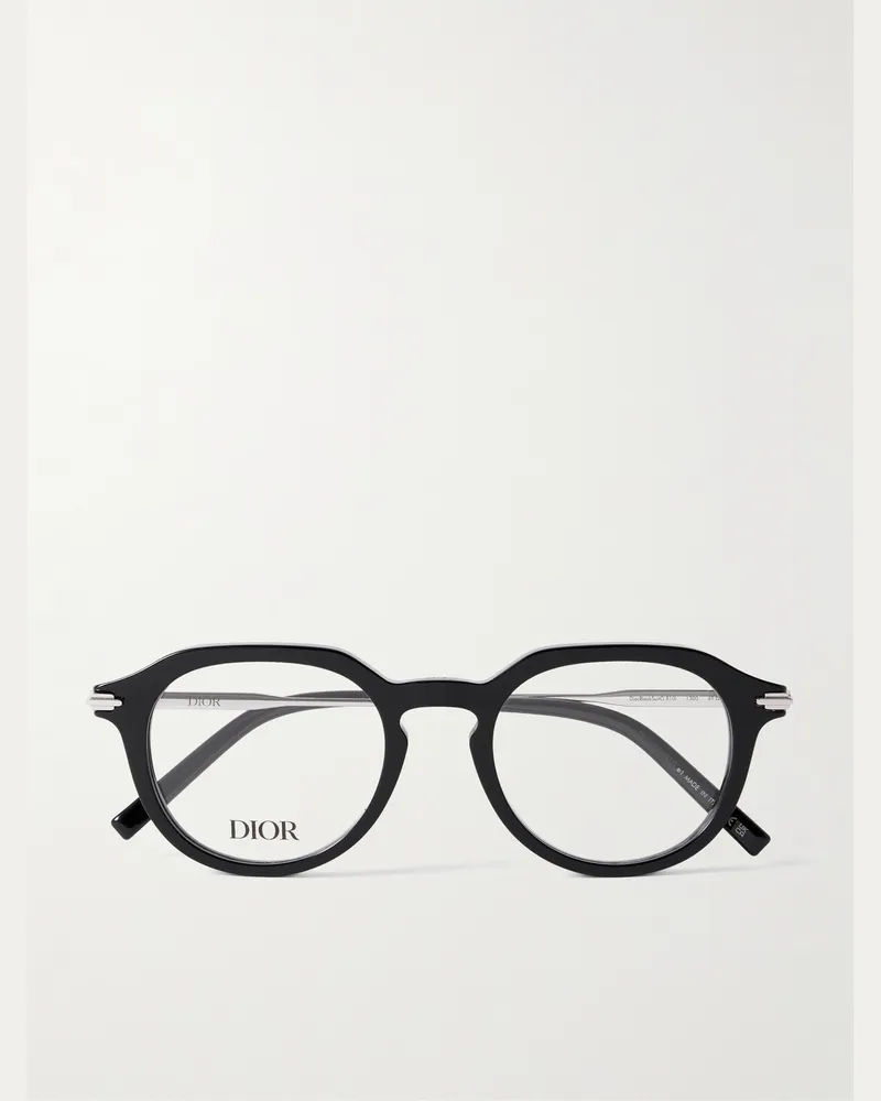Dior DiorBlackSuitoR10I Brille mit rundem Rahmen aus Azetat und silberfarbenem Metall Schwarz