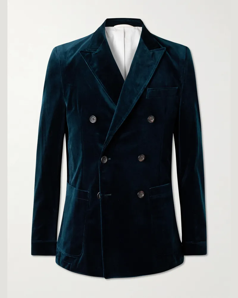 Oliver Spencer Doppelreihiges Sakko aus Baumwollsamt Blau