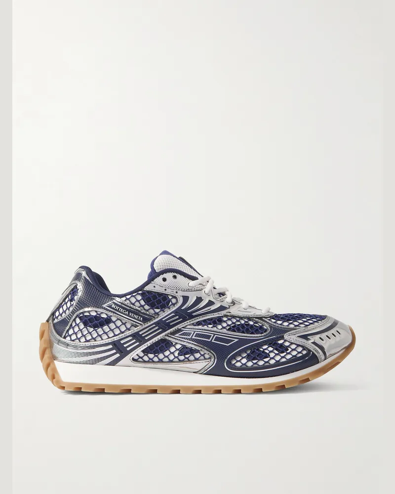 Bottega Veneta Orbit Metallic Rubber and Mesh Sneakers Blue