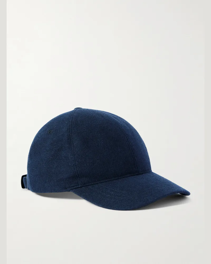Ralph Lauren Baseballkappe aus einer Mischung aus Wolle, Seide und Kaschmir mit Fischgratmuster Blau