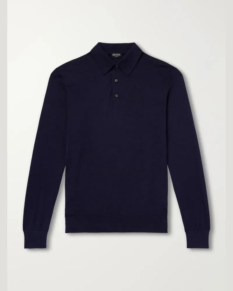 Ermenegildo Zegna Cashmere and Silk-Blend Polo Shirt Blue