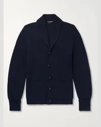 Tom Ford Cardigan aus Wolle in Rippstrick mit Schalkragen Blau