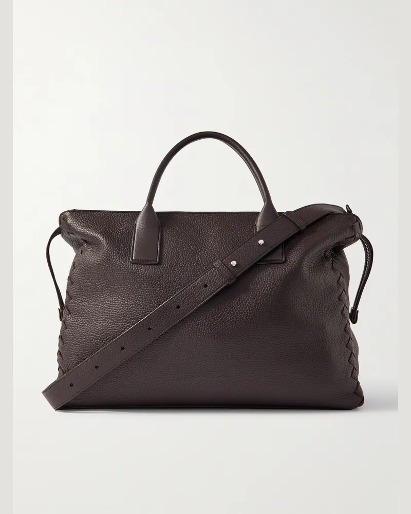Bottega Veneta Mittelgroße Umhängetasche aus vollnarbigem Intrecciato-Leder Braun