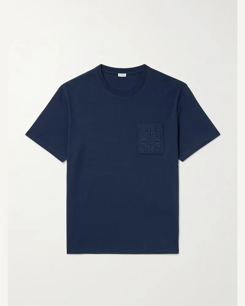 Loewe T-Shirt aus Baumwoll-Jersey mit Logostickerei Blau